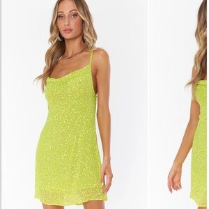 Show me your MuMu Suzanna Slip Dress. Lime sequins color.